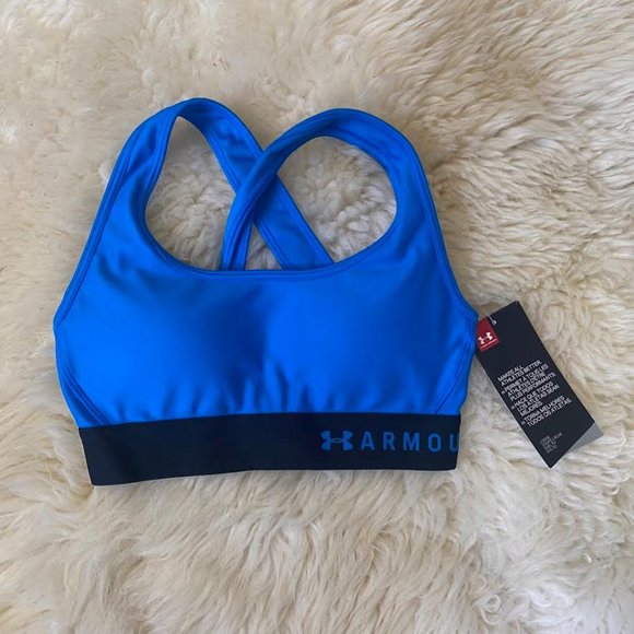 NWT $45 UNDER ARMOUR Women XS Mid Crossback Compression Logo Sports Bra A-C Cup - Picture 9 of 11